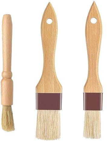 hioseyre 3Pcs Pastry Basting Brushes, Boar Hair, Wood Handle, Durable & Heat Resistant, Multi-use for Baking, Barbecue & Cooking