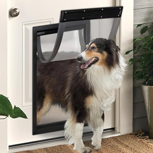 PRMTYUP Hundeklappe Aus PVC-Kunststoff, Abnehmbare Einbauklappe, Hundeklappe Mit Anti Kollision Barriere, Große Hundeklappe Mit Magnetischer Positionierung,Schwarz,XL