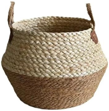 AHIOJEGX Cache Pot en Osier Pot de Fleur décoratif en rotin tissé en Paille, Pot de Fleur Pliable tissé, Panier de Fleurs for Le Jardinage(L Plastic Lining)