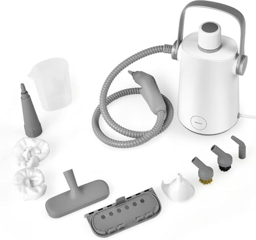 RELAX4LIFE Dampfreiniger Handgerät, Hand Dampfreiniger, Leistung: 1000W, Tank: 300 ml, mit 10-teiligem Zubehör, Steam Cleaner für Polster, Teppiche, Fenster, Küche, Bad (Grau)