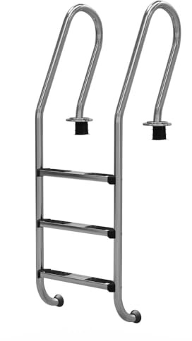 Poolleiter Mixto Deluxe V4A Edelstahl - 3-stufig für Tiefbecken - Hochglanzpolierte Einbauleiter - Beckentiefe 1,10-1,35m - Inkl. Einbauhülsen
