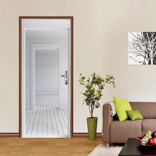 TACOKI Türtapete Selbstklebend Türposter Weiß Türbekleben Holz Türbilder, 3D Effekt Fototapete Türfolie Poster Türaufkleber Wandtattoo Tür Dekoration Stickers 88x200 cm v499