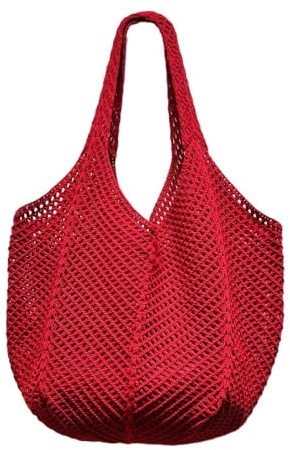 Gehäkelte Strandtasche für Damen, Sommer, Boho, Netz-Umhängetasche, faltbar, Einkaufstasche, lässige Reisetasche