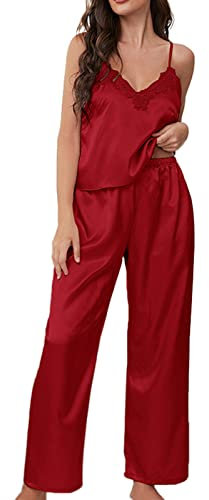 BMKKTOP Schlafanzug Damen Baumwolle Pyjamas Set Kurzarm nachtwäsche Zweiteiliger mit lang Pyjamahose und Shirt Casual elastischer Bund Sleepwear Schlafanzughose Pyjama schwarz Spitze des Tages