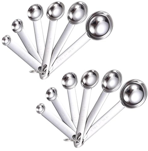 SGSCFG Ensemble De Cuillère De Mesure en Acier Inoxydable en 12 Parties, avec Cuillère À Mesure De Métal À Échelle, Outils De Cuisine, Outils De Mesure D'Épices, Accessoires De Cuisson.