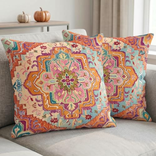 JANGYUHH Boho Kissenbezug 40x40 cm 2er Set Vintage Kissenbezüge Rosa Exotisch Sofakissen Samt Kissenhülle Abstrakt Dekorative Kissen für Garten Sofa Studie Wohnzimmer Bett