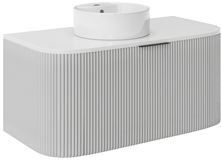 Vente-unique - Mobile da bagno sospeso Lomeri scanalato con lavabo da appoggio - Bianco opaco - 100 cm