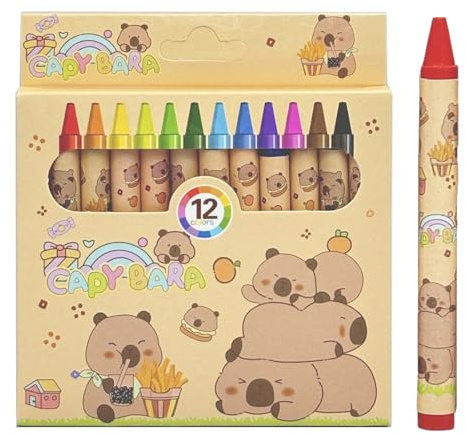 Caelura 12 Farben Wachsmalstifte Ab 1 Jahr, Capybara Buntstifte Kinder, Wasserfeste Wachsmalstifte Schule, Buntstifte Kleinkinder für Graffiti, DIY Handwerk, Malerei, Capybara Party