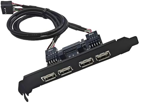 cablecc Cuatro conectores USB 2.0 hembra para panel de montaje interno a cable de placa base Baffle de 9 pines con alimentación SATA adicional y soporte de 12 cm