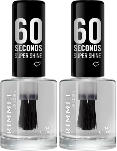 Rimmel London Smalto Unghie 60 Seconds Super Shine - Asciugatura Rapida e Lunga Durata - 740 Clear (Trasparente) - 8 ml (Confezione da 2)