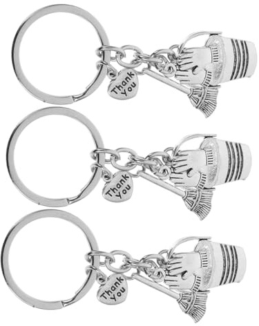 OATIPHO 3pcs Housekeeping Appreciation Keychain with Bucket Broom and Work Gloves Charms Alloy Thank You Keyrings for Cleaning Professionals Compact Lightweight Home Cleaning Tool Gifts