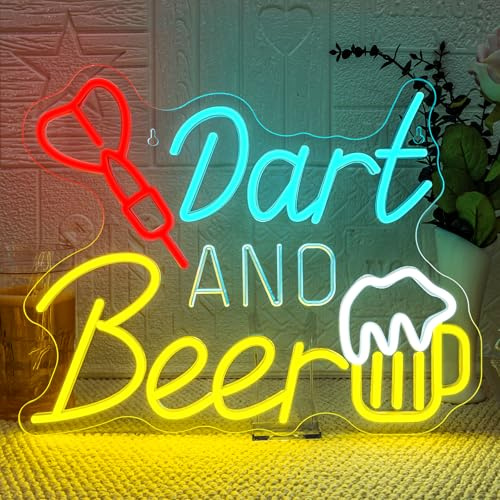 VYXIN Dart and Beer Neon Schild Dart und Bier Led Schild Beer Led Schriftzug Bar Leuchtreklame Anwendbar für Wand Dekor von Orten wie Bars,Mannlöcher,Bier Bar,Kneipen,Party,Zimmer