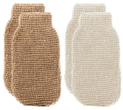 SGERUFZ 4 Pezzi Guanti Esfolianti Corpo in Fibre Naturali, Guanto Scrub Corpo, Guanto di Crine, Delicato & Intensivo (Per Rimuovere Pelle Morta e Ottenere Pelle Liscia e Radiosa)