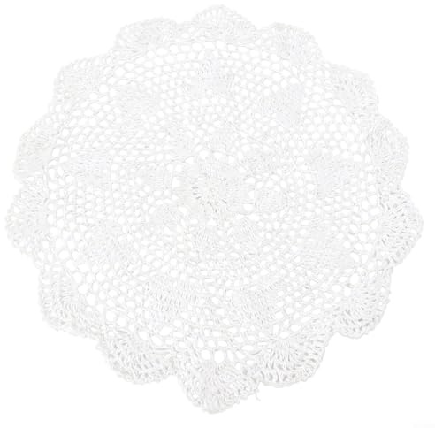 Lastdaytime Tovaglia rotonda in pizzo, centrino vintage all'uncinetto, in cotone, realizzata a mano, per la decorazione della casa (35 cm bianco)