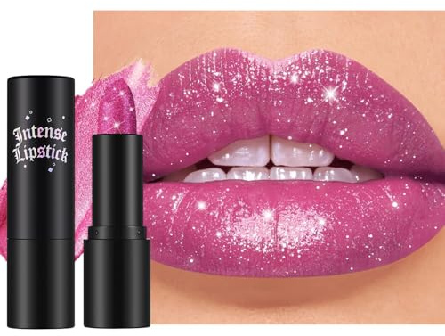 Vawolecy Lápiz labial metálico con purpurina brillante, brillo de diamantes audaz, gótico, brillo de labios brillante para mujeres y niñas