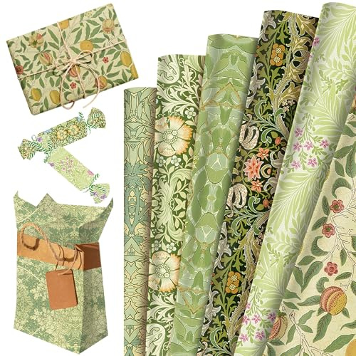 BACH AND BOOZY 12 fogli carta regalo william morris motivo floreale 50x68 cm verde carta darte fai da te lavoretti creativi regali compleanno festa sposa matrimonio