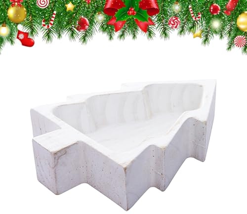 Bol à bougie – Support de Noël rustique en bois – Plateau décoratif en forme d'arbre – Plat de service multifonction pour bonbons, collations, charcuterie, sushis, décoration d'intérieur de ferme, 24