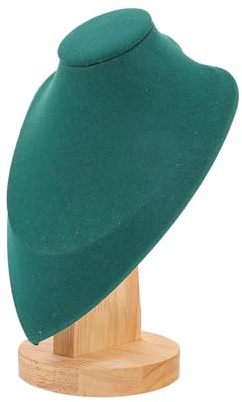 LALADEFIEE Présentoir à Collier Bambou et Flanelle Support Bijou Stable et Résistant Modèle de Buste Vert Moyen pour Rangement et Exposition Élégante