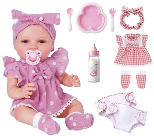 BABESIDE Poupée Bébé 12″ avec Accessoires Complets - Ensemble Poupées Réaliste avec 2 Tenues et Set de Jeux de Nourrissage, Cadeau Jouet pour Enfants de 3 4 5 6 7 8 Ans