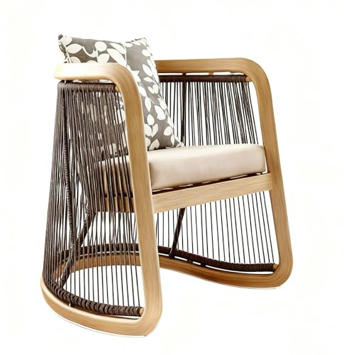 Apk i bc Rattan-Terrassenstuhl für eine Person, stabil und kippsicher, geeignet für den Außenbereich, inklusive 1 Kissen und 1 Kopfkissen(Brown,65 * 78 * 88CM)