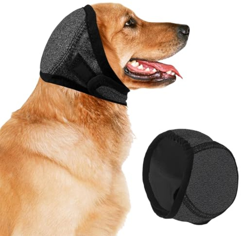 DORKIN Cura delle orecchie dei cani, 1 protezione per le orecchie del cane, antirumore, ansiolitico, allevia l'ansia e il rumore durante la toelettatura, il bagno e il nuoto (grigio, M)