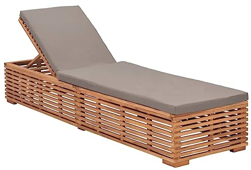 Frdhee Gartenliege Strandstuhl,Sonnenliege mit Dunkelgrauem Kissen Teak Massivholz,Schlafsessel für Urlaub,Garten,Camping,Park