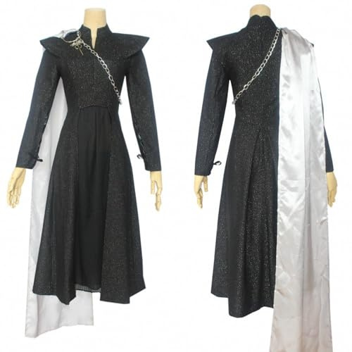 PKIMKM Costume de Cosplay Noir avec Cape Blanche, Robe Longue à Chaîne Décorative, Taille S-XXL (Black,XL)