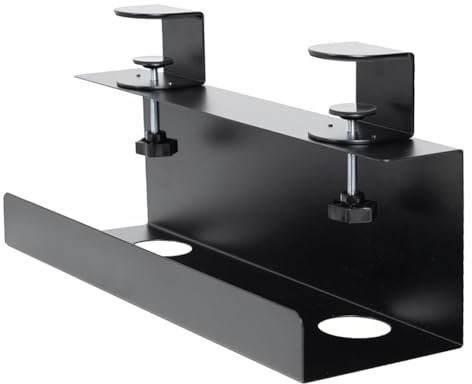 Homeponnew Plateau multiprise à clipser de 43,2 cm pour bureau, gestion des câbles sans perçage, support de câble en acier avec deux pinces en C pour l'organisation sous le bureau