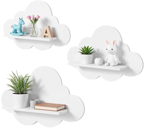 Bagiaope 3 Stück Wolkenregal Kinderzimmer | Wolken Regals in Weiß | Wand Regales für Kinderzimmer, Babyzimmer Deko, Wohnzimmer, Arbeitszimmer