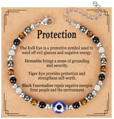 ESPVO Natural Stone Crystal Healing Bracelet for Women Ladies, Gemstone Triple Protection Anxiety Relief New Beginnings Good Luck Empath Protection Jewelry Gift for Her Girls Friends Daughter Mum