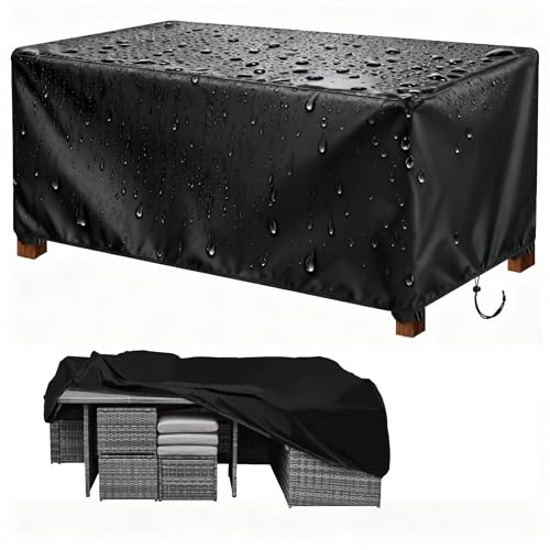 HNKDKJ Funda Muebles Exterior Impermeable 260x170x94cm/L x An x Al Fundas para Mesas de Jardín, Tela Oxford 420D Funda Protectora Muebles de Jardin Cubre Mesa y Sillas Exterior Protector de Mesa