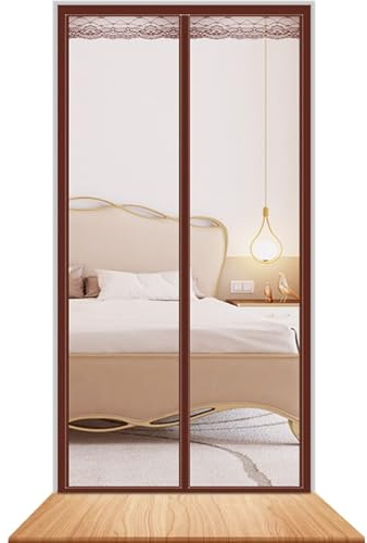 Magnetic Fly Screen Door 90×210cm, Magnetic Door Curtain with Fixed Buckle | Heavy Bug Proof Mesh Anti-Mosquito Curtain, No Need to Drill (Brown)