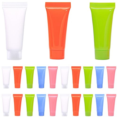 AMUSLESUR 30 Tubi da Viaggio per Lozioni da 5ml, Flaconi Morbidi per Creme Mani Design di Perdite, Ricaricabili in Pp e Pe, per Viaggi e Trasferte
