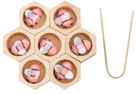 Xgdsnly 7 Stück Holz Stapelbecher Bienenstock Sortier Und Zählspiel Bienenmotorikspiel Farbenerkennung Lernspielzeug für Kindergeburtstag Frühförd, Rosa