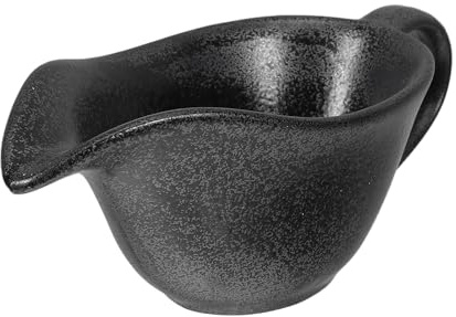 Veemoon Salsera de Cerámica Negra con Asa, Diseño Clásico y Elegante, Fácil de Limpiar y Vertido para Cocina, Restaurante o Picnic al Aire Libre
