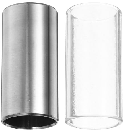 2pcs Bottleneck Guitar Slide for Bass and Guitar, Silver | Glass and Stainless Steel Build, Smooth Gliding Surface, Excellent Intonation, Sustain and Middle Harmonics