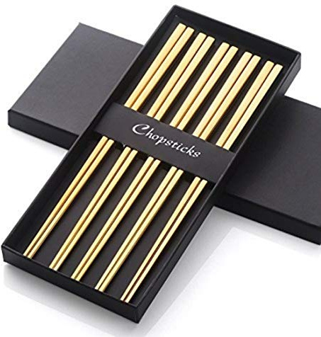 Buyer Star Gold Chopsticks 5 Pairs Reusable Metal Chopsticks 18/10 304 Stainless Steel Chopstick Set with Gift Box