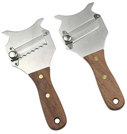 GuDoQi Cortadora de Trufa, 2 Piezas, Rallador de Chocolate, Hoja de Onda y Hoja Recta, Acero Inoxidable, Mango de Madera, Cortador de Queso para Ajo, Champiñones