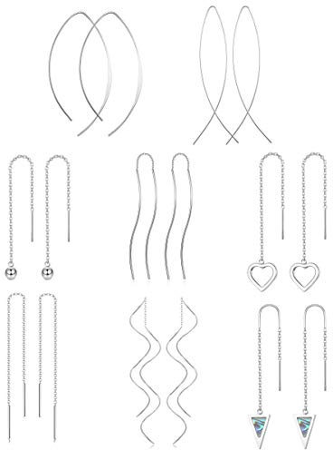 Milacolato 8Pairs Edelstahl Curved Durchzieher Ohrringe Set Damen Herz Drop Dangle Tassel Ohrring Kette Pull Through Lange Ohrringe Hängend Set Schmuck