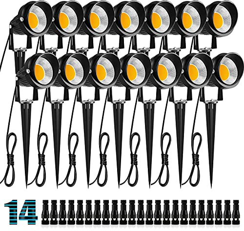 ZUCKEO 10W Low Voltage Landscape Lights LED Landscape Lighting with Connectors, 12V Outdoor Spotlights Yard Garden Pathway Lights, 1000LM Waterproof Warm White Light (14 Pack)