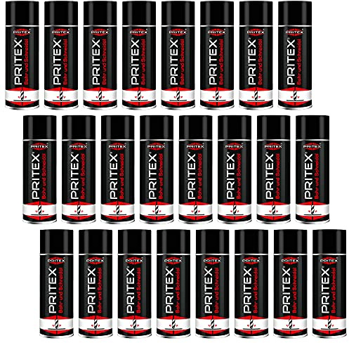 PRITEX – Bohr- und Schneidöl Spray 24 x 400 ml – Bohröl Kühlmittel mit guter Haftfähigkeit – Schmieröl mindert den Verschleiß & reduziert die Reibungskräfte beim Bohren, Drehen, Fräsen & Schneiden