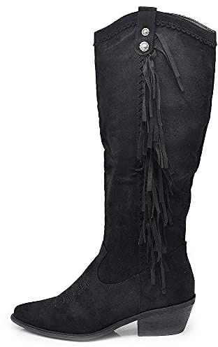 Texani Cowboy Western Chaussures Femme Bottes Bottines Franges Camperos Ethniques 625, Ml60 Noir, 39 EU