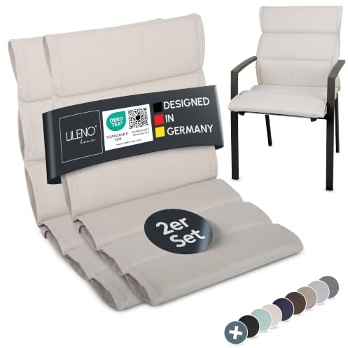 LILENO HOME Gartenstuhl Auflagen als [2er Set - Niedriglehner] in Natur | bequeme Liegen als Sitzauflagen für Gartenmöbel - Stuhlkissen für Gartenstühle und Klappstühle