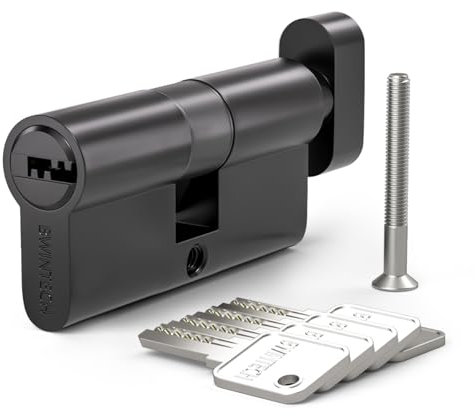 Bwintech 70mm(35T/35) Black Euro Cylinder Door Barrel Lock,Thumbturn knob with 5 Horizontal dimple Keys,Anti-Pick,Bump,Drill