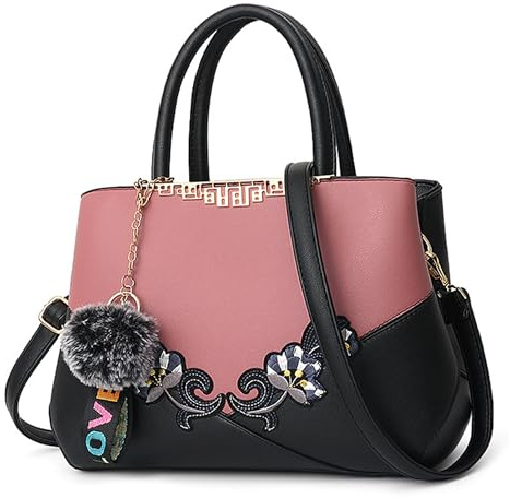 DORRISO Borsa a Mano Donna con Ricamo, Tracolla in PU Pelle, Messenger Tote Casual da Viaggio Rosa B