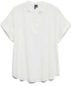 VERO MODA Damen Top Casual Splitneck umgeschlagene Ärmelbündchen Bluse Kurzarm, Farben:Weiß, Größe:M