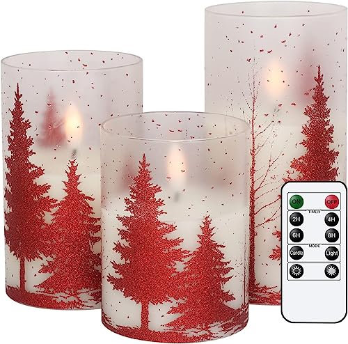 Eldnacele Bougies LED en verre pour sapin de Noël - Avec télécommande et minuterie - Fonctionne avec piles - Mèche 3D réaliste - Sans flamme - Pour décoration de Noël