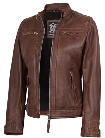 Decrum Womens Leather Jacket - Biker Jacket | [1314842] Diamond 1 Cognc, S