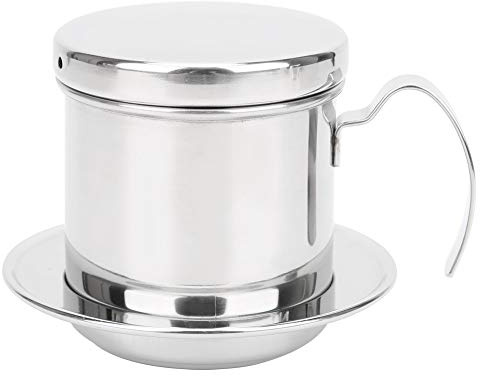 Natudeco Drip Vietnamese Pot Filter Coffee Drip Kettle Vietnamese Coffee Filter Edelstahl Wiederverwendbare Kaffeemaschine Home Kitchen Office Cafe(helles Silber)