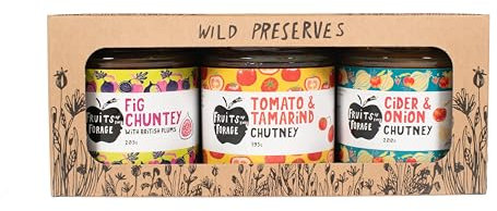 Fruits of the Forage Traditional Chutney Gift Pack, Includes Tomato Tamarind, Fig & Plum and Cider & Onion Chutney. Great in Cheeseboards & Ploughman's Lunch, Pack of 3 Glass Jars (200g x 205g x 200g)
